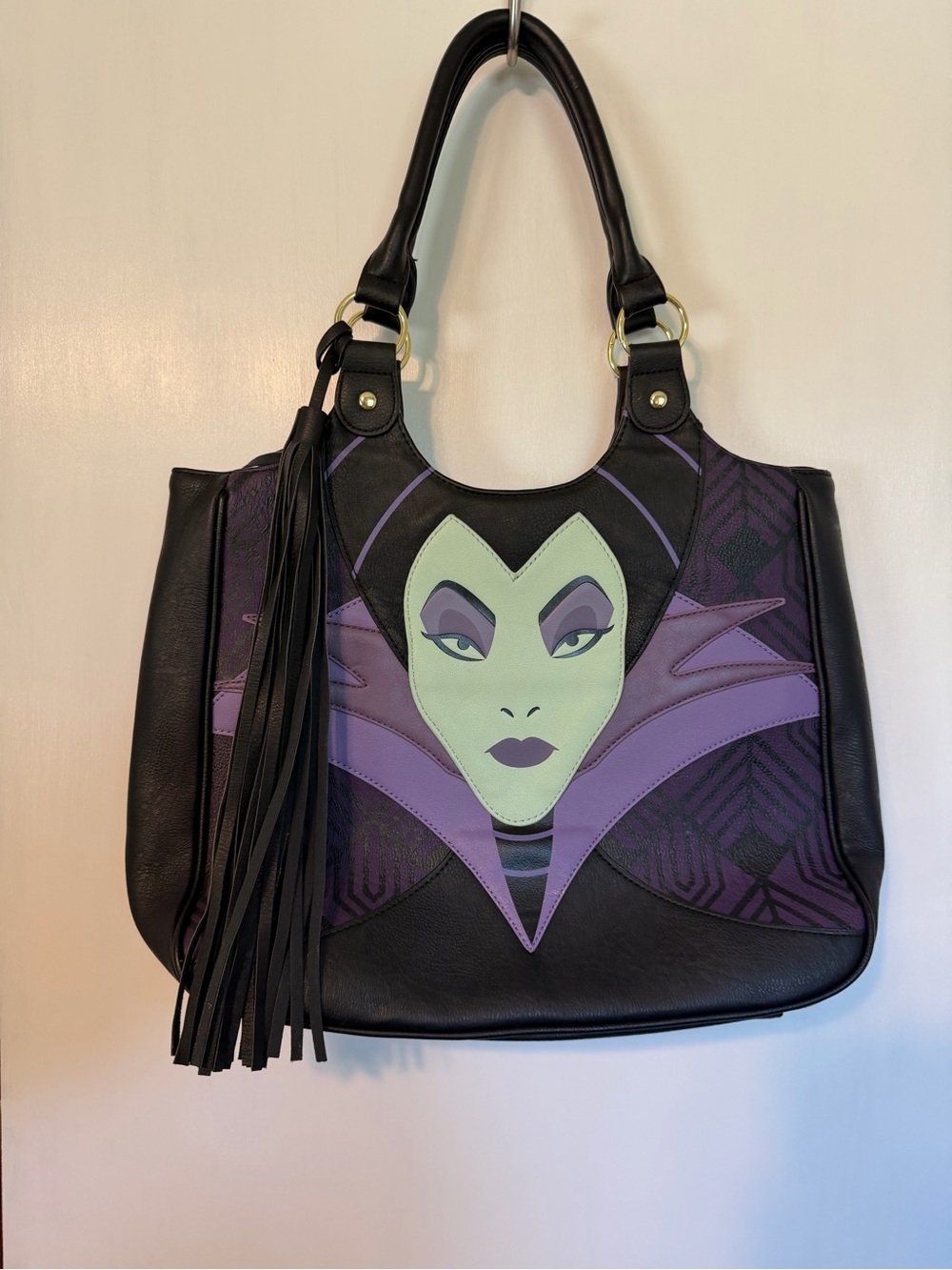 Loungefly Black, Purple & Mint Maleficent Face Tote